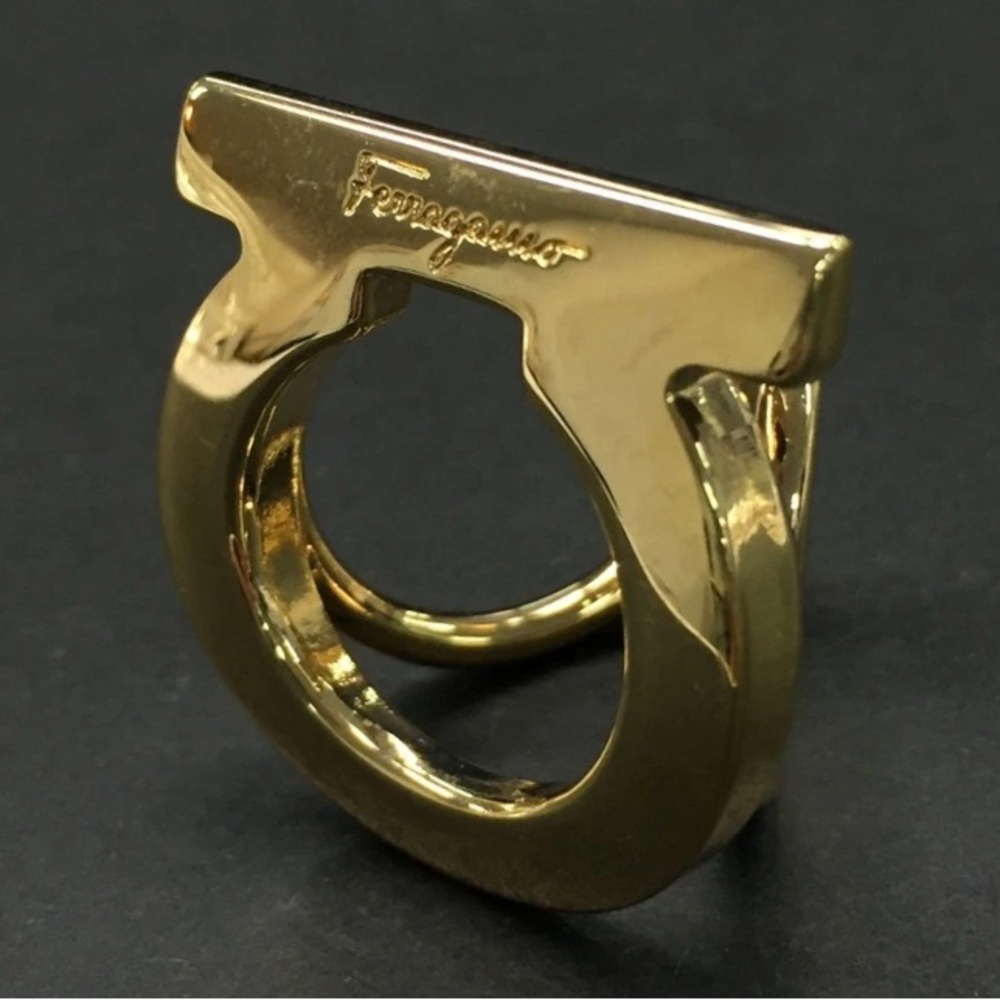 Salvatore Ferragamo Gancini Gold Tone Scarf Ring